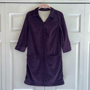 Anthropologie Odille Eggplant Purple Corduroy Shift Collared Shirt Dress Size 0